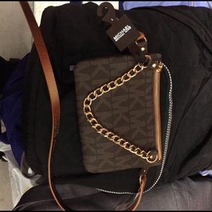 Micheal Kors belt pouch brown gold NWT